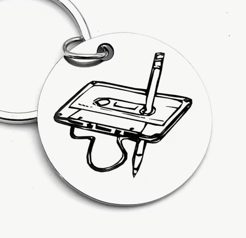 3/$25 Cassette Tape and Pencil IYKYN Retro Throwback Stainless Steel Keychain